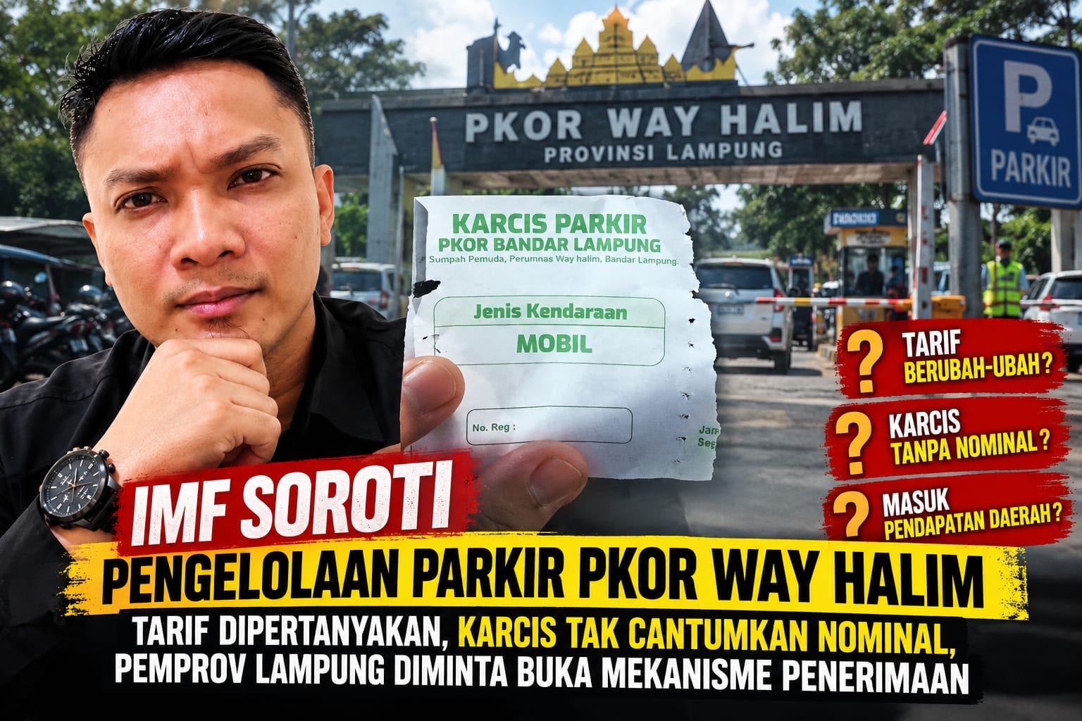 IMF Soroti Pengelolaan Parkir PKOR Way Halim Tarif Dipertanyakan, Karcis Tak Cantumkan Nominal, Pemprov Lampung Diminta Buka Mekanisme Penerimaan BANDAR LAMPUNG — Integrity Media Forum (IMF) menyoroti tata kelola parkir di kawasan Pusat Kegiatan Olahraga (PKOR) Way Halim, Bandar Lampung sabtu, 26 September 2026. Sorotan tersebut bukan semata-mata mengenai besaran uang parkir, melainkan menyangkut kepastian tarif, administrasi karcis, mekanisme pemungutan, serta transparansi penerimaan yang berasal dari fasilitas milik pemerintah daerah. Sorotan itu muncul setelah IMF menerima dokumentasi karcis parkir PKOR Way Halim. Pada karcis yang terlihat, tercantum identitas “Karcis Parkir PKOR Bandar Lampung” dan jenis kendaraan mobil. Namun, pada bagian yang tampak dalam dokumentasi, kolom nomor registrasi belum terisi dan nominal tarif tidak tercantum pada karcis tersebut dan saat itu tarif digunakan untuk kendaraan 2 motor dengan tarif 10 ribu. Kondisi ini dinilai perlu mendapat penjelasan dari pengelola maupun Pemerintah Provinsi Lampung. Sebab, Peraturan Daerah Provinsi Lampung Nomor 4 Tahun 2024 tentang Pajak Daerah dan Retribusi Daerah masih berstatus berlaku dan secara khusus mencantumkan tarif parkir kendaraan di PKOR Way Halim. Tarif Sudah Diatur, Mengapa Masih Dipertanyakan? Dalam ketentuan tarif PKOR Way Halim, kendaraan roda empat dikenakan Rp3.000 untuk dua jam pertama, kemudian Rp2.000 per jam berikutnya, dengan batas maksimal Rp10.000 per hari. Sementara kendaraan roda dua dikenakan Rp2.000 untuk dua jam pertama, kemudian Rp1.500 per jam berikutnya, dengan batas maksimal Rp6.000 per hari. Atas dasar itu, IMF mempertanyakan apabila di lapangan terdapat pungutan yang berbeda berdasarkan waktu tertentu, misalnya tarif yang disebut berubah dari pagi hingga malam. Pertanyaannya sederhana: jika tarif berbeda, apa dasar penetapannya? Apakah perbedaan tersebut memang memiliki dasar hukum atau ketentuan khusus, ataukah merupakan kebijakan operasional di lapangan? IMF menilai pertanyaan itu penting dijawab secara terbuka agar masyarakat tidak dibuat menerka-nerka mengenai tarif resmi yang sebenarnya berlaku. “Kalau tarif sudah ditetapkan melalui peraturan daerah, masyarakat berhak mengetahui tarif yang resmi. Kalau ada tarif khusus atau mekanisme berbeda, dasar hukumnya juga harus jelas. Jangan sampai masyarakat hanya mengetahui nominal ketika sudah berada di pintu parkir.” Karcis Juga Menjadi Sorotan IMF juga mempertanyakan desain dan administrasi karcis yang diberikan kepada pengguna kendaraan. Dalam dokumentasi yang diterima IMF, nominal pembayaran tidak terlihat tercantum pada karcis, sementara kolom nomor registrasi kendaraan yang tampak juga belum terisi. Hal tersebut belum dapat dijadikan kesimpulan bahwa karcis tersebut tidak sah. Namun, IMF meminta pengelola menjelaskan apakah karcis tersebut merupakan dokumen resmi pemungutan retribusi dan bagaimana setiap transaksi dicatat serta dipertanggungjawabkan. Pertanyaan itu relevan karena PP Nomor 35 Tahun 2023 mengatur bahwa retribusi dapat ditetapkan melalui SKRD atau dokumen lain yang dipersamakan, termasuk karcis maupun bentuk dokumen pembayaran lainnya. Dengan demikian, bagi IMF, yang harus dipastikan adalah setiap uang yang dibayarkan masyarakat memiliki dasar pungutan dan dapat ditelusuri dalam administrasi penerimaan. Mengapa Bayar Saat Masuk? IMF juga mempertanyakan mekanisme pembayaran yang dilakukan sejak kendaraan memasuki kawasan PKOR. Namun, IMF menegaskan bahwa pembayaran di muka tidak otomatis merupakan pelanggaran. Yang perlu diperiksa adalah apakah mekanisme tersebut sesuai dengan ketentuan pengelolaan retribusi dan apakah nominal yang dibayarkan tetap mengacu pada tarif resmi. Persoalan yang lebih mendasar adalah bagaimana petugas mengetahui lama kendaraan berada di kawasan apabila pembayaran dilakukan sejak awal dan tarif ditentukan berdasarkan durasi. Apakah setiap kendaraan dicatat secara elektronik? Apakah nomor kendaraan direkam? Apakah waktu masuk dan keluar tercatat? Atau seluruhnya masih dilakukan secara manual? Pertanyaan tersebut penting untuk memastikan tidak terjadi perbedaan antara jumlah kendaraan yang masuk dengan penerimaan yang dilaporkan. Masuk Pendapatan Daerah? IMF juga meminta Pemerintah Provinsi Lampung menjelaskan secara terbuka ke mana uang hasil pungutan parkir PKOR bermuara. Retribusi tempat khusus parkir merupakan bagian dari jenis retribusi daerah dalam kerangka UU Nomor 1 Tahun 2022 tentang Hubungan Keuangan antara Pemerintah Pusat dan Pemerintahan Daerah. Karena tarif parkir PKOR Way Halim telah ditetapkan dalam Perda Provinsi Lampung Nomor 4 Tahun 2024, IMF meminta data mengenai target dan realisasi penerimaan parkir PKOR serta mekanisme penyetorannya. Dengan kata lain, publik berhak mendapatkan penjelasan mengenai apakah seluruh penerimaan yang dipungut dari masyarakat telah dicatat dan disetorkan sesuai mekanisme keuangan daerah. IMF Minta Pemprov Lampung Tidak Sekadar Menjawab Soal Tarif IMF meminta Pemprov Lampung tidak berhenti pada penjelasan mengenai nominal tarif. Ada sejumlah pertanyaan yang perlu dijawab: Siapa pengelola resmi parkir PKOR Way Halim? Berapa target penerimaan parkir PKOR dalam APBD? Berapa realisasinya? Berapa rata-rata kendaraan yang masuk setiap hari? Bagaimana transaksi dicatat? Apakah tersedia sistem komputerisasi atau elektronik? Jika masih tunai, bagaimana mekanisme penghitungan dan penyetorannya? Mengapa nominal tarif tidak tercantum pada karcis yang didokumentasikan? Apa fungsi nomor registrasi pada karcis? Apakah terdapat tarif khusus pada malam hari atau ketika berlangsung kegiatan tertentu? Jika ada, apa dasar hukum atau dokumen penetapannya? “Kami tidak menuduh adanya penyimpangan. Justru karena ini menyangkut fasilitas pemerintah dan pungutan kepada masyarakat, kami meminta semuanya terang dan terbuka. Kalau mekanismenya sudah sesuai aturan, tentu pemerintah tinggal menunjukkan dasar tarif, sistem pencatatan, serta laporan penerimaannya,” kata IMF. Menurut IMF, transparansi menjadi penting agar petugas parkir tidak berada dalam posisi yang rentan dipersoalkan dan masyarakat juga memperoleh kepastian mengenai uang yang mereka bayarkan. IMF mendorong Pemprov Lampung melakukan evaluasi terhadap sistem parkir PKOR Way Halim, termasuk mempertimbangkan sistem pencatatan yang lebih transparan sehingga jumlah kendaraan, waktu parkir, tarif dan penerimaan dapat direkonsiliasi. Pada akhirnya, IMF menyerahkan kepada instansi pemerintah dan aparat pengawasan untuk melakukan verifikasi apabila terdapat perbedaan antara praktik di lapangan dengan ketentuan yang berlaku. Sebab, persoalannya bukan sekadar uang parkir. Persoalannya adalah bagaimana pungutan atas fasilitas publik dikelola secara tertib, transparan, dan dapat dipertanggungjawabkan kepada masyarakat. Dasar hukum: UU Nomor 1 Tahun 2022, PP Nomor 35 Tahun 2023, dan Perda Provinsi Lampung Nomor 4 Tahun 2024. Perda tersebut ditetapkan dan mulai berlaku pada 10 Januari 2024 serta tercatat masih berlaku. Perda Provinsi Lampung Nomor 4 Tahun 2024